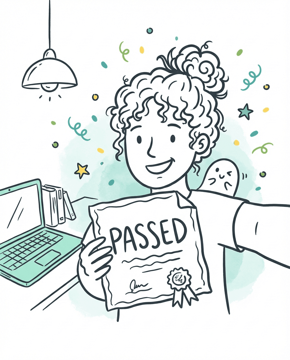 candidate celebrating exam success with confidence
