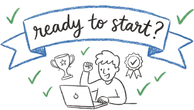 Ready to start studying — hand-drawn doodle illustration