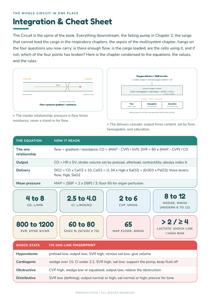 Chapter 1, page 39: the one-page hemodynamics cheat sheet closing the chapter