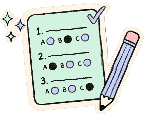 Crayon illustration of a clipboard with practice questions