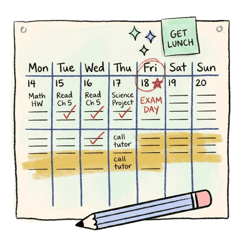 Crayon illustration of a study calendar