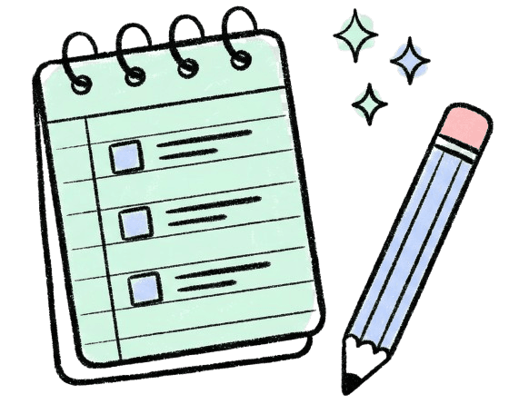 Crayon illustration of open study notes