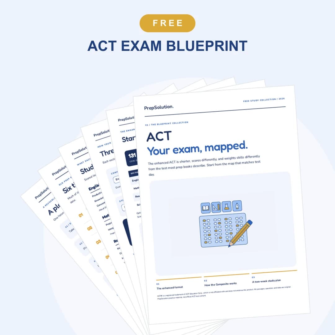 ACT Exam Blueprint — cover and sample pages from the free PrepSolution PDF