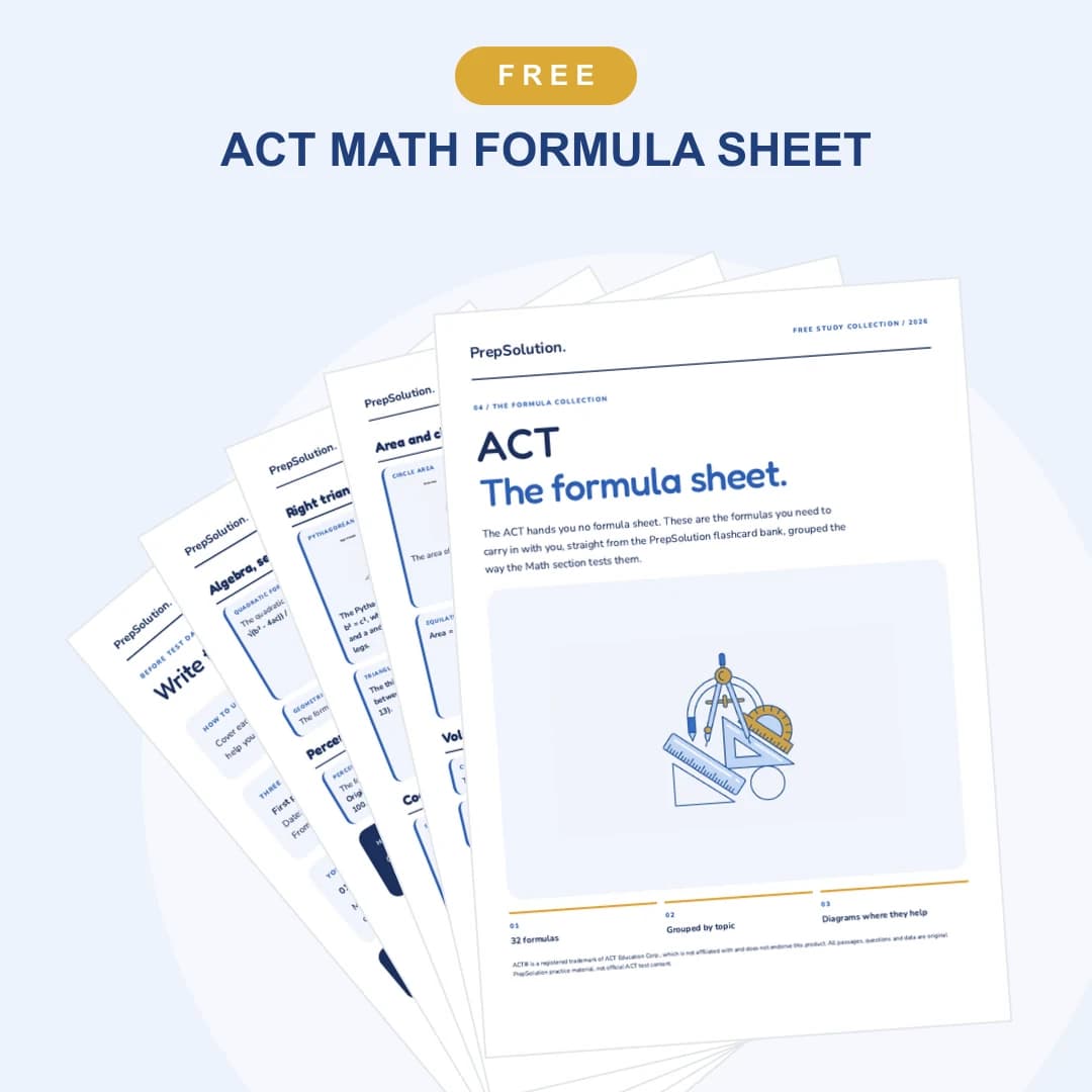 ACT Math Formula Sheet — cover and sample pages from the free PrepSolution PDF