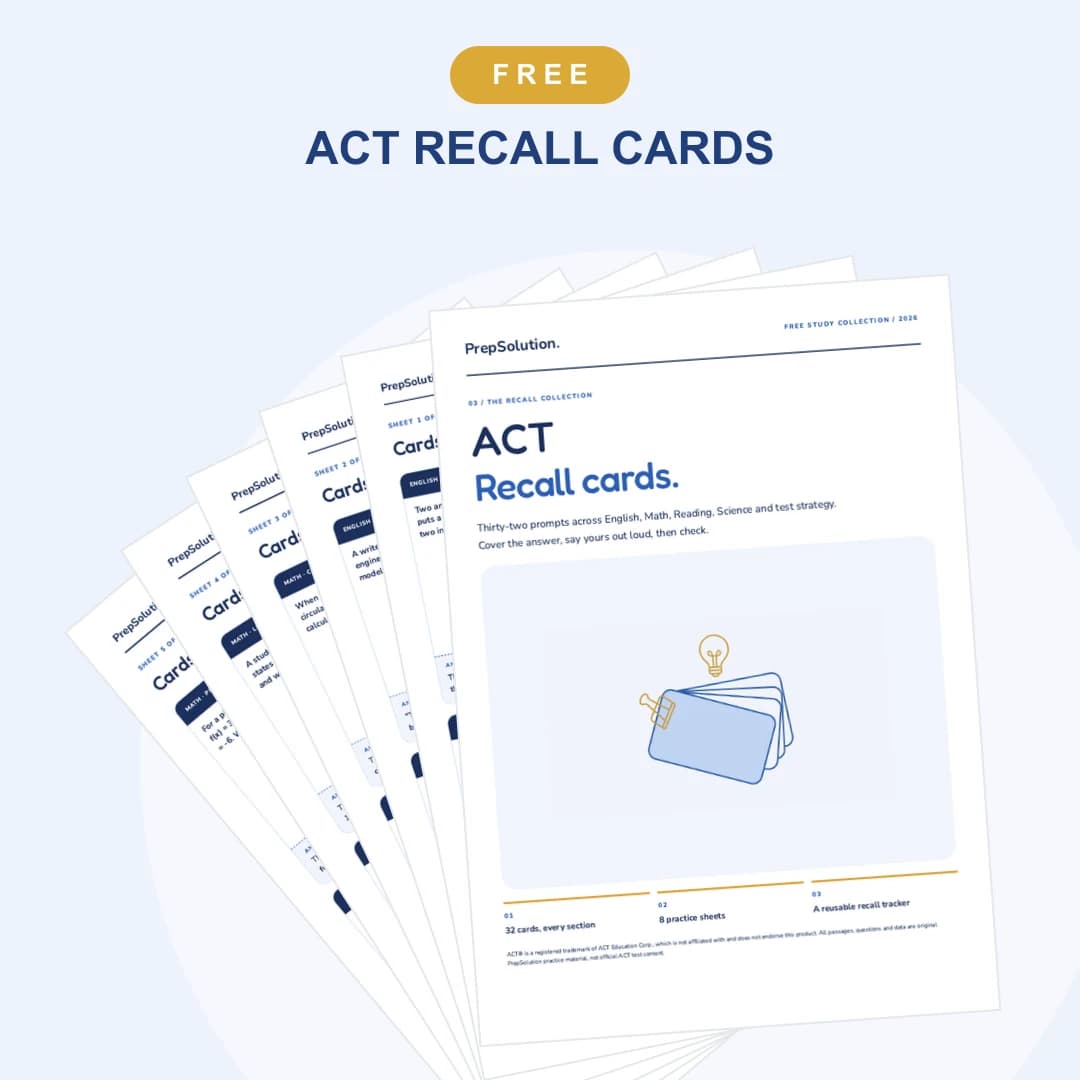 ACT Recall Cards — cover and sample pages from the free PrepSolution PDF