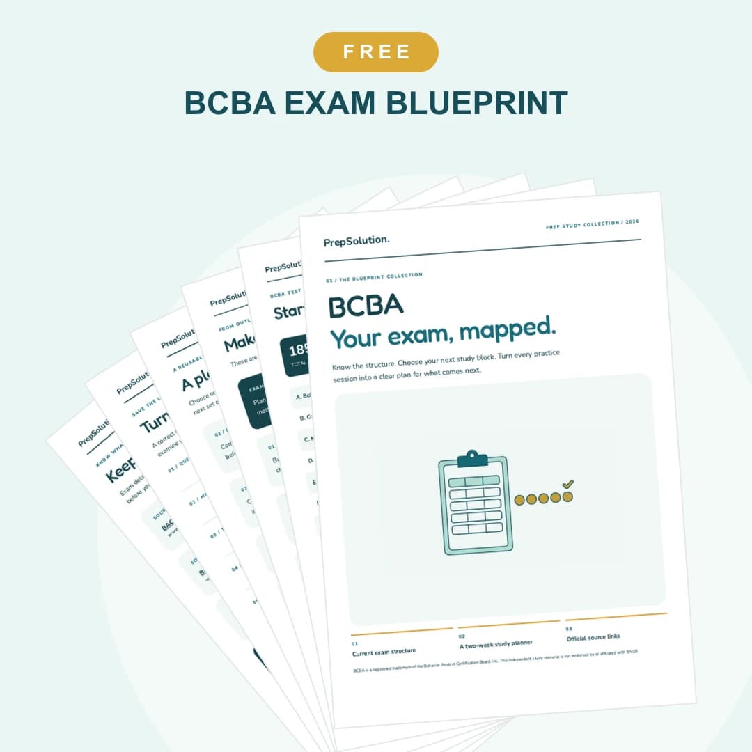 BCBA Exam Blueprint — cover and sample pages from the free PrepSolution PDF