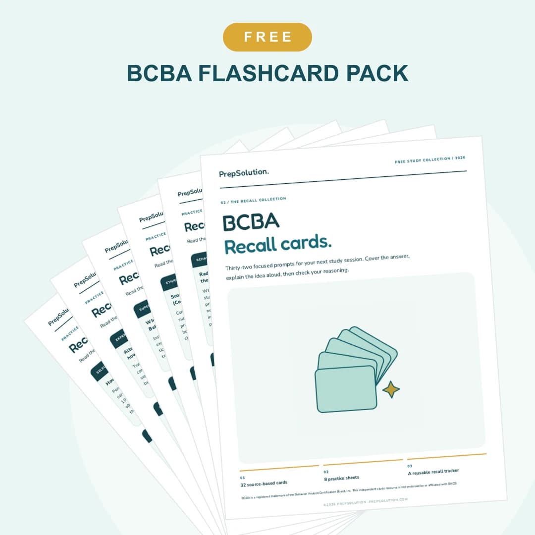 BCBA Flashcard Pack — cover and sample pages from the free PrepSolution PDF