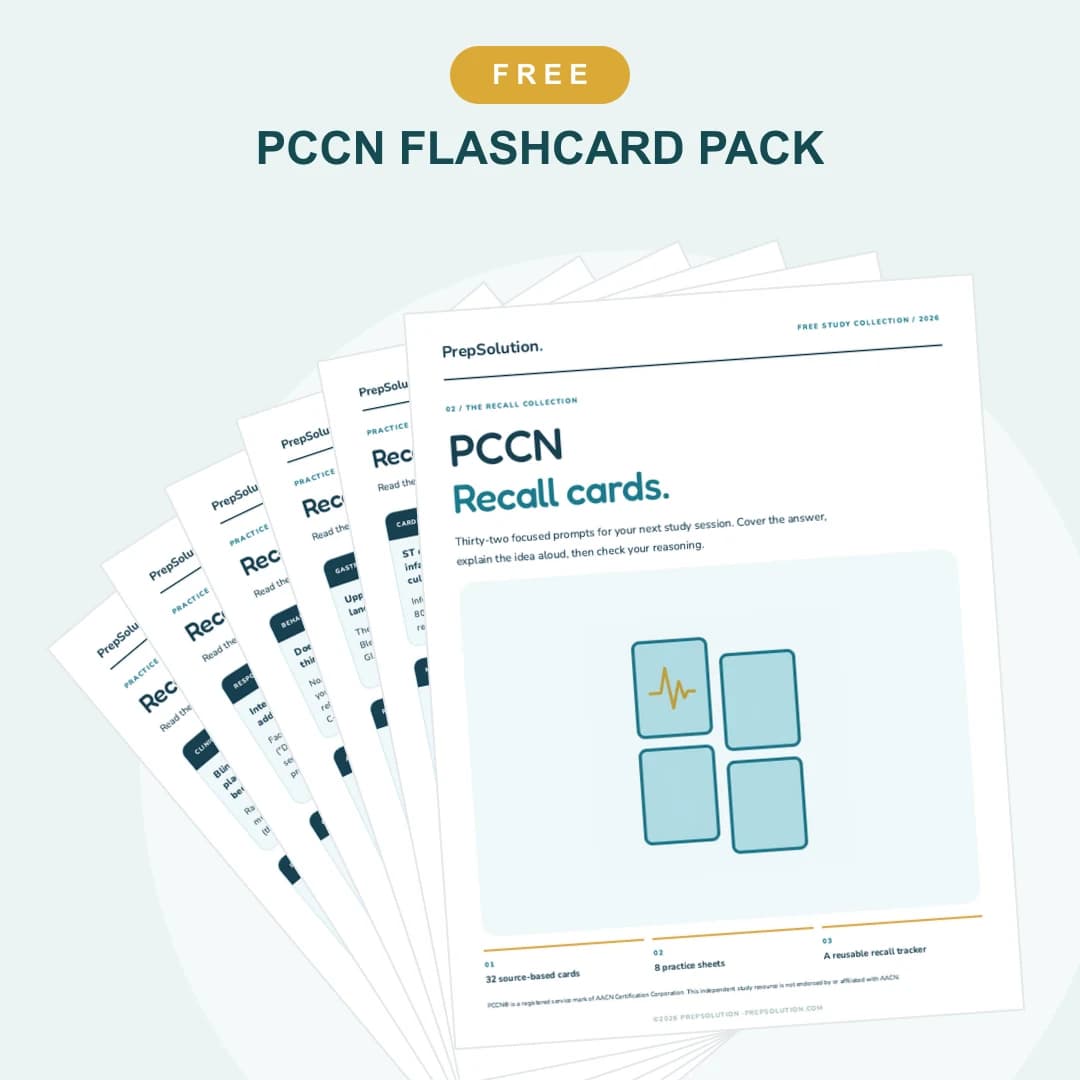 PCCN Flashcard Pack — cover and sample pages from the free PrepSolution PDF