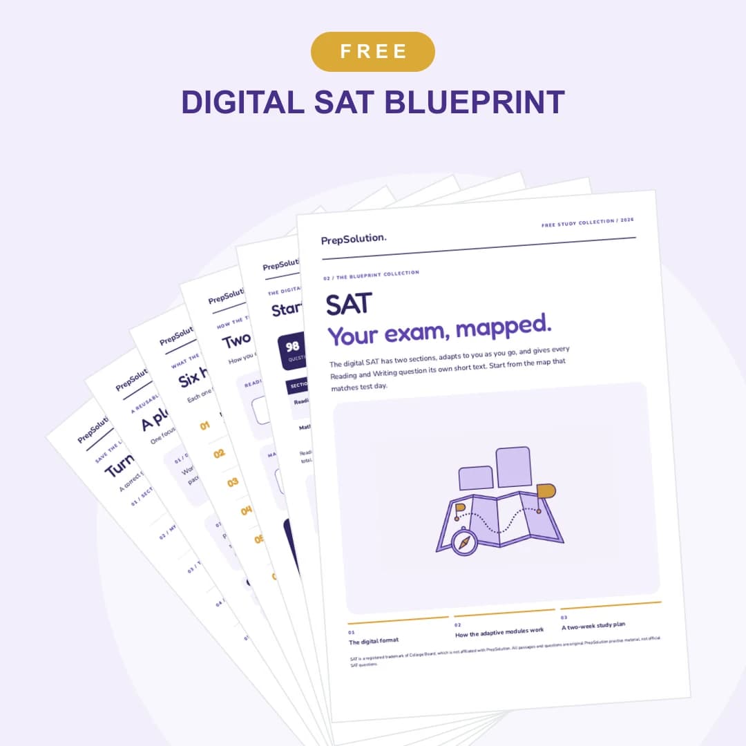 Digital SAT Blueprint: cover and sample pages from the free PrepSolution PDF