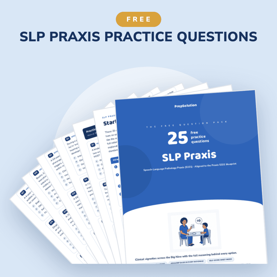 SLP Praxis free question pack — 25 free Praxis 5331 practice questions PDF by PrepSolution