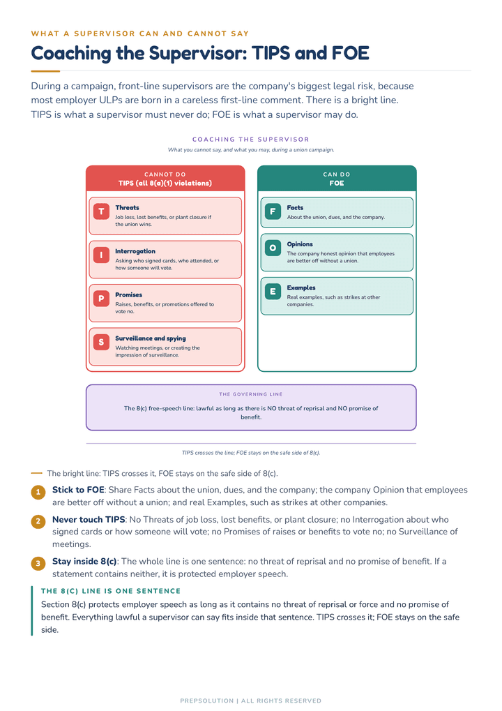 Diagram page from Chapter 11 — the TIPS and FOE union-campaign conduct rules on one page