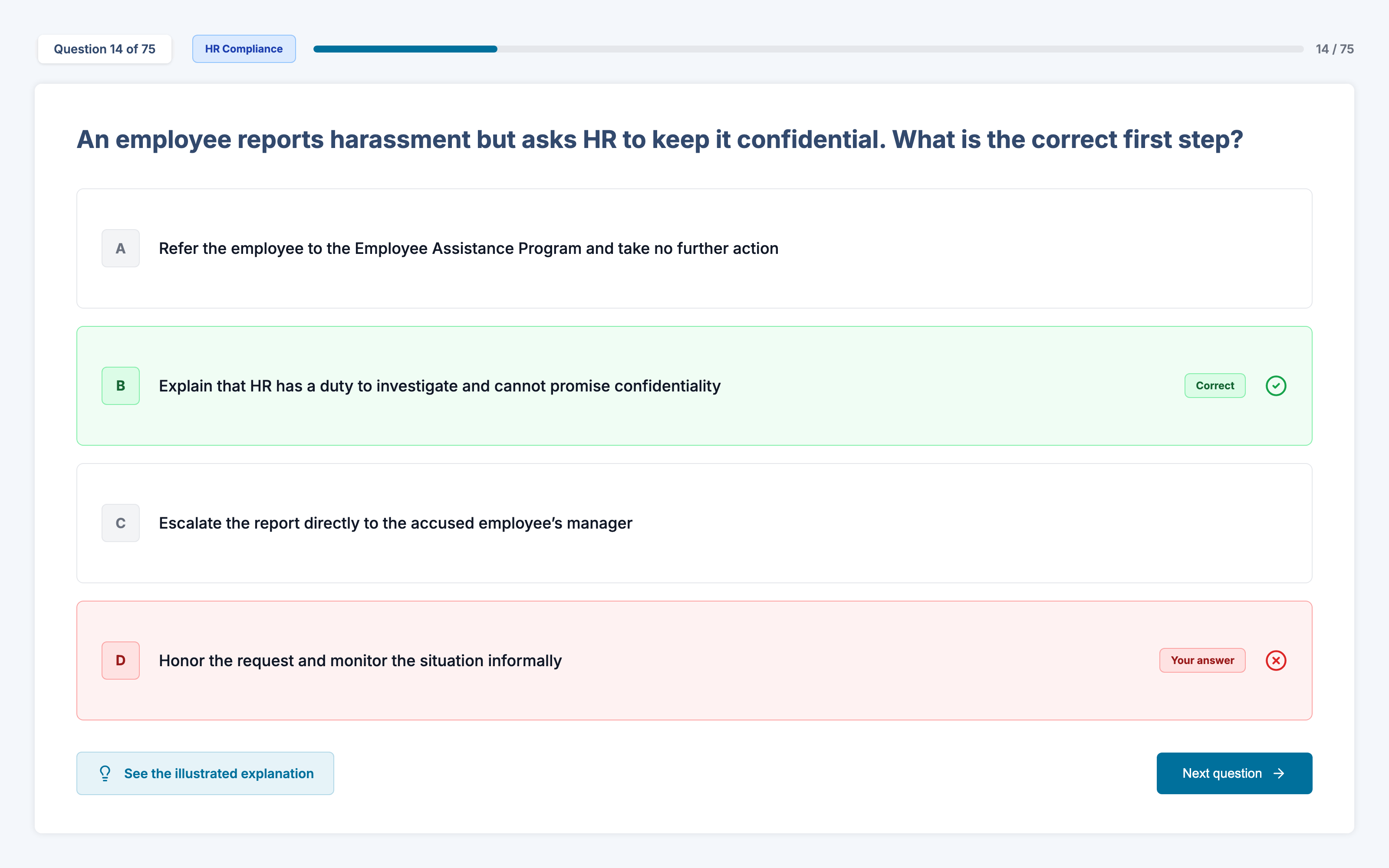 PrepSolution SPHR question bank — a strategic leadership scenario with a full answer rationale