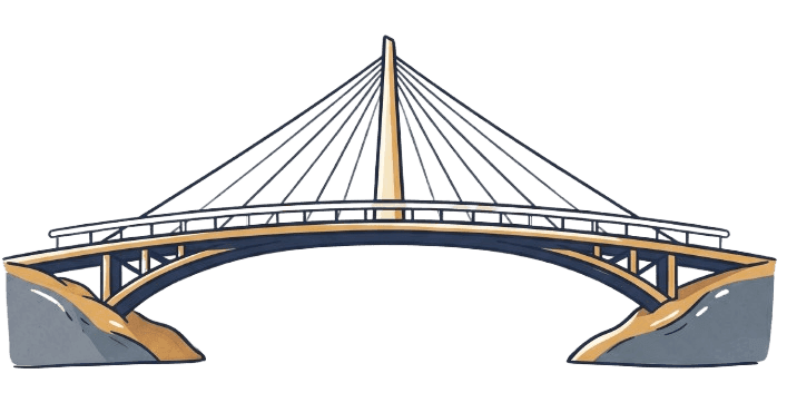 Hand-drawn cable-stayed bridge — the Strategy and People cluster