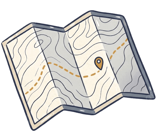 Hand-drawn folded map with a marked route — the Workforce Terrain cluster