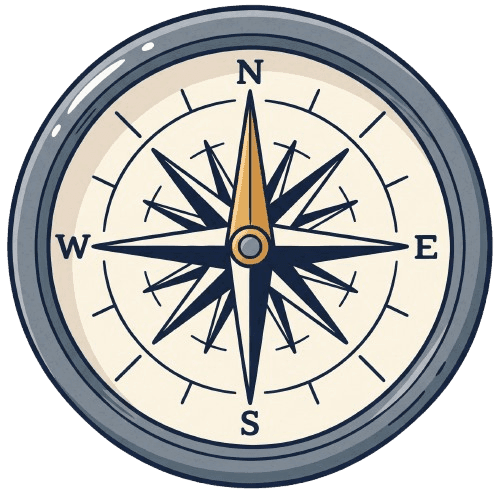 Hand-drawn compass with an amber needle — the Ethical Practice cluster