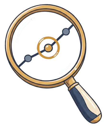 Hand-drawn magnifying glass over a data point — the Evidence and Data cluster