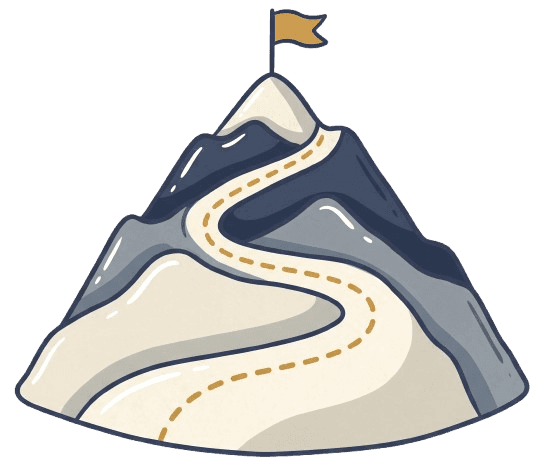 Hand-drawn summit with a flag and a winding path — the Change and Risk cluster
