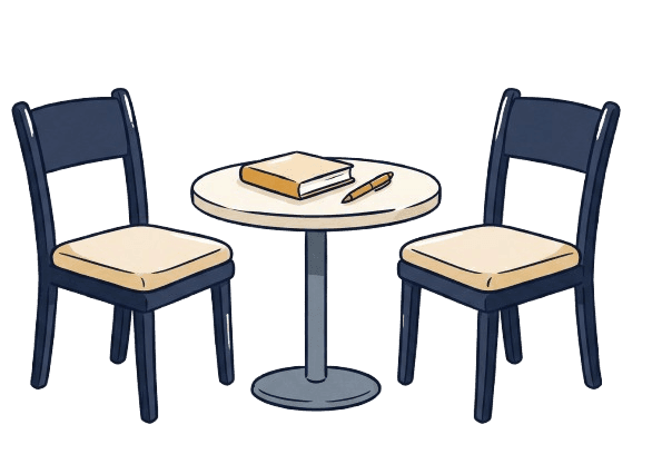 Hand-drawn counsel table with two chairs — the Consultation cluster